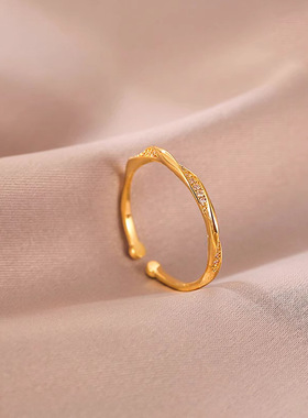 新款金色戒指素圈精致开口可调节食指戒女指环指戒小众设计潮流