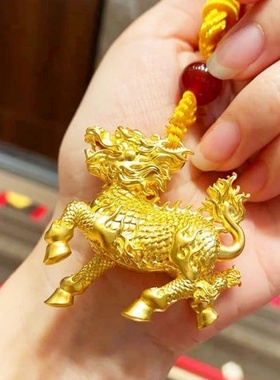 金色麒麟吊坠男女款配黑绳
