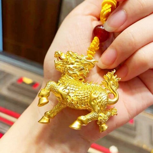 金色麒麟吊坠男女款配黑绳