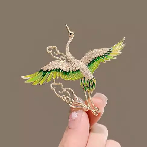 新款古风仙鹤胸针女胸花别针配饰气质高档防走光固定扣衬衫衣服