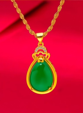 水滴绿吊坠项链金色皇冠项链母亲节生日礼物送妈妈送爱人礼物饰品
