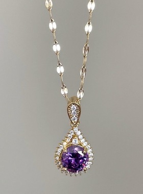 金色紫钻水滴项链电镀工艺显白提气场聚会奢华时尚高级感夏季