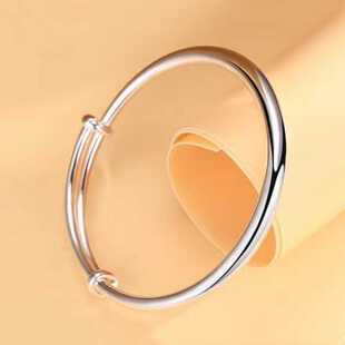 光面银色手镯男女经典款推拉可调节镯子送女友妈妈