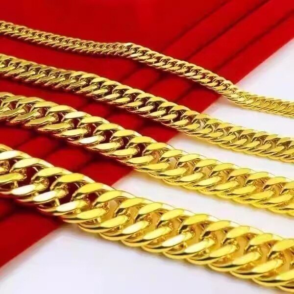 金黄色项链男金链色链子圆珠马鞭坦克链霸气老板好看潮