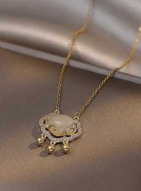 新中式猫眼石平安锁项链女轻奢小众高级感颈链简约气质百搭锁骨