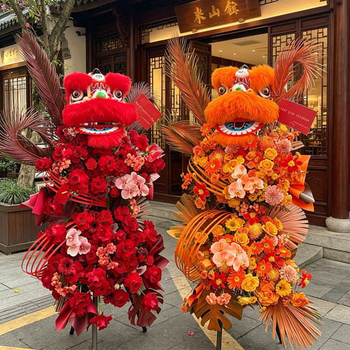 香港同城鲜花配送醒狮开业花篮送礼乔迁舞狮活动专送上门花店速递