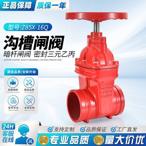 上海沪工阀门沟槽软密封暗杆闸阀卡箍式消防手动Z85X-16Q球墨铸铁