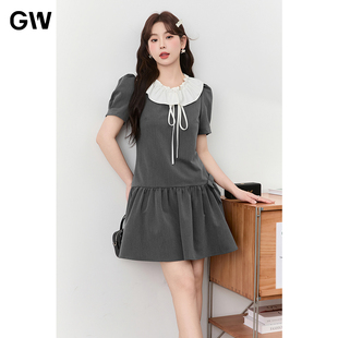 女装 娃娃领气质短袖 GW大码 法式 微胖mm遮肉显瘦 连衣裙2025夏季 新款