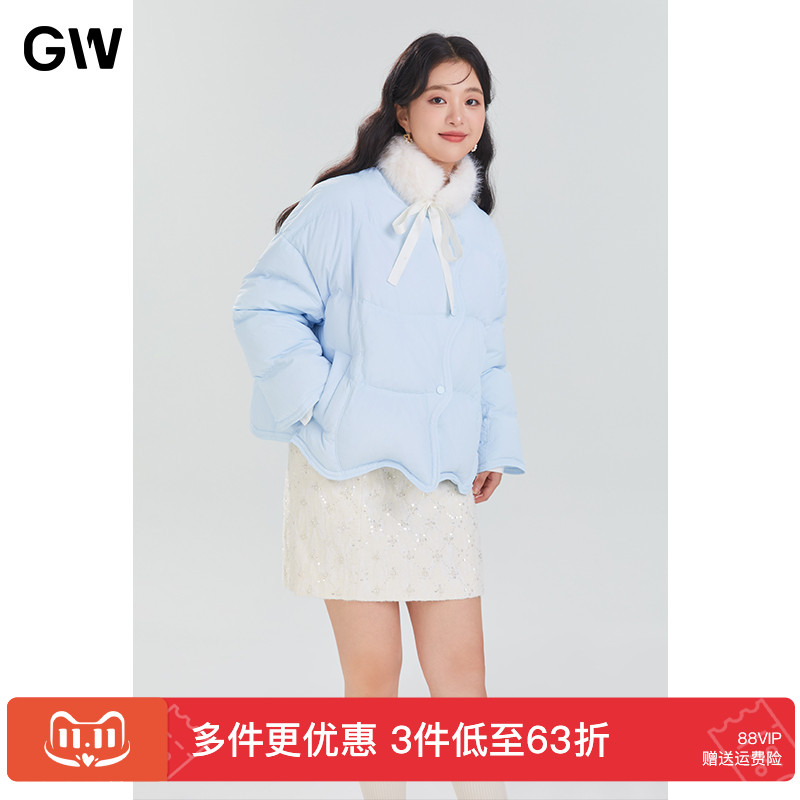 GW大码女装减龄时尚可拆卸毛领90白鸭绒羽绒服2025冬季新款微胖mm