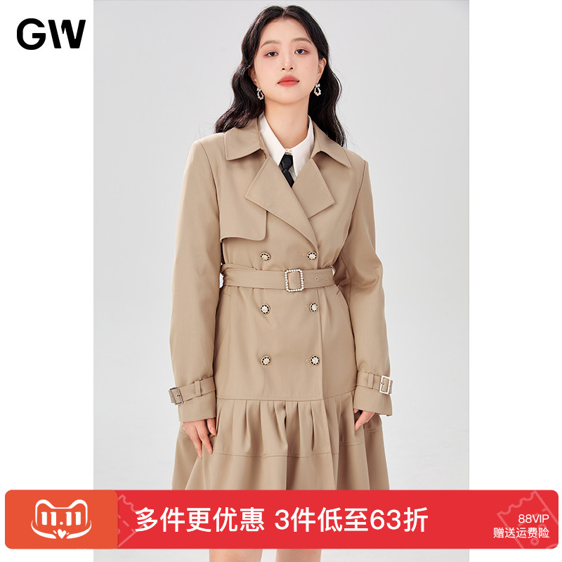 GW大码女装英伦气质显瘦连衣裙西装风衣2025秋季新款微胖mm外套女