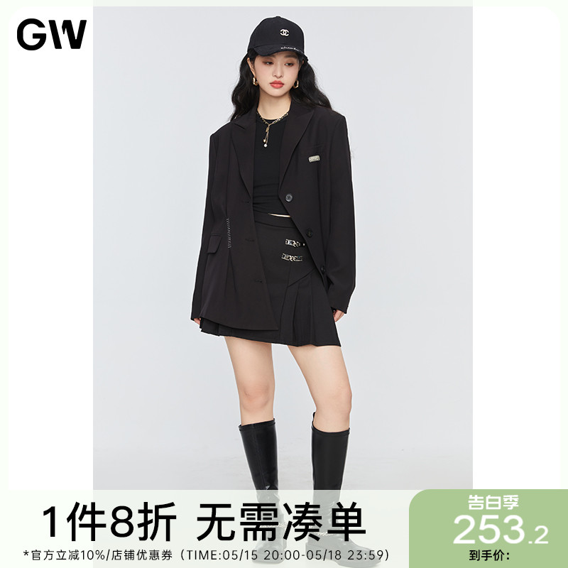 GW大码英伦风翻领西装外套2022春季新款时尚简约胖mm通勤上衣女