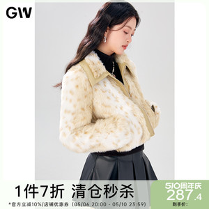 GW大码女装直筒辣妹减龄仿皮草显瘦短外套上衣2024春季新款微胖mm