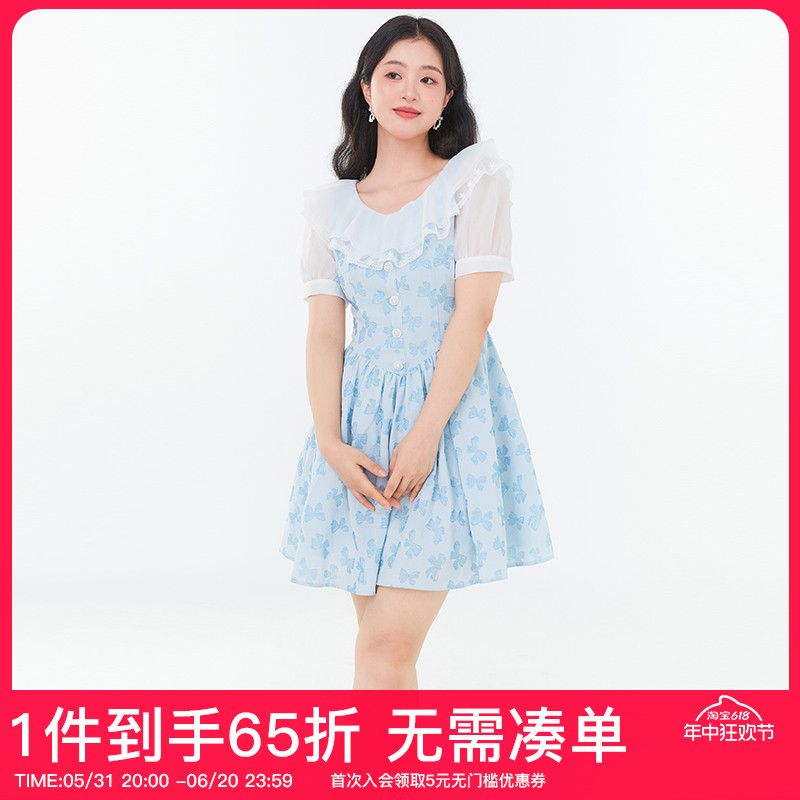 GW大码女装法式蓝色碎花仙气连衣裙2024夏季新款微胖mm甜美显瘦女-封面