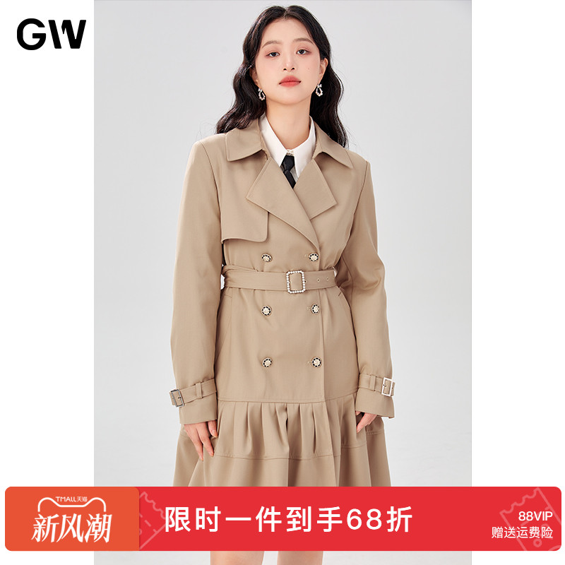 GW大码女装英伦气质显瘦连衣裙西装风衣2025秋季新款微胖mm外套女