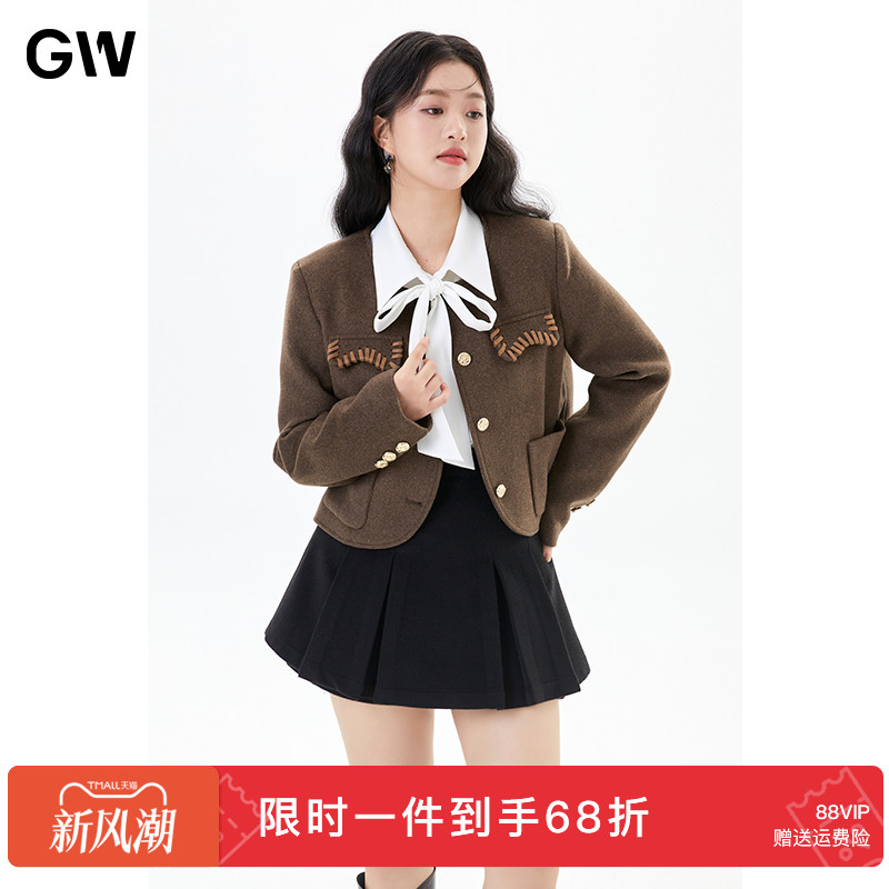 GW大码女装气质绵羊毛设计感减龄百搭短外套2025秋季新款微胖mm女