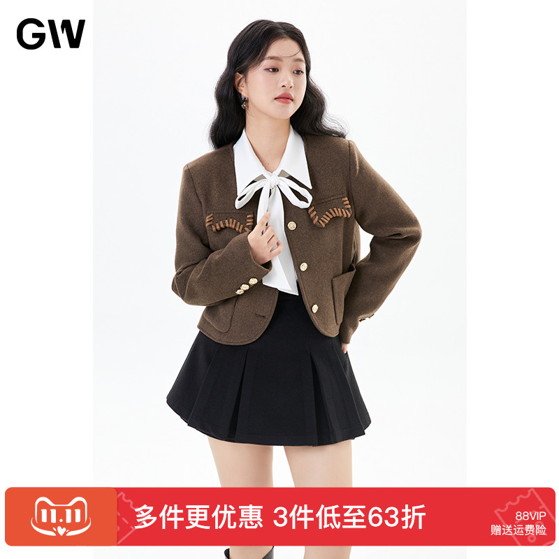 GW大码女装气质绵羊毛设计感减龄百搭短外套2025秋季新款微胖mm女