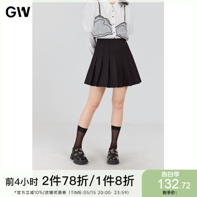 GW大码女装学院风百褶短裙2024春季新款微胖妹妹显瘦高腰半身裙