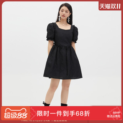 GW大码女装泡泡袖连衣裙2025夏季新款胖mm高腰显瘦减龄藏肉遮肚子