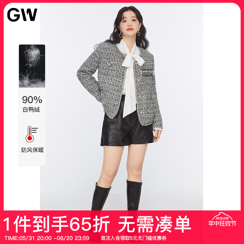 GW大码女装复古摩登圆领白鸭绒羽绒服2022冬季新款胖mm轻薄外套