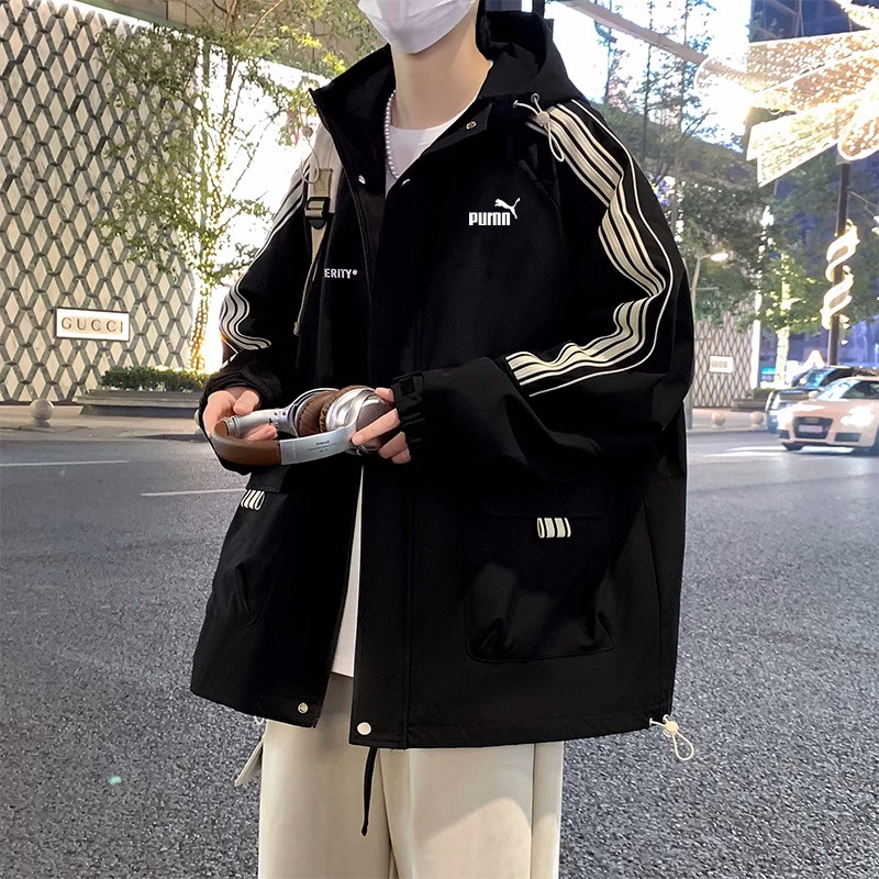 奥莱专柜工装冲锋衣男士秋冬季宽松加肥大码防风加绒保暖胖子外套
