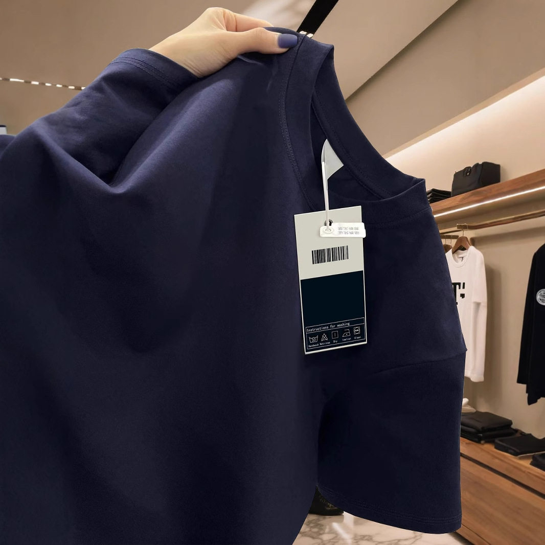 纯黑色重磅纯棉t恤男2026新款夏季短袖美式小领口五分袖正肩