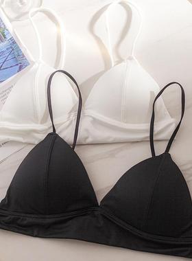 Wbra法式性感三角杯深V纯色细肩带美背打底无钢圈薄款纯欲文胸女