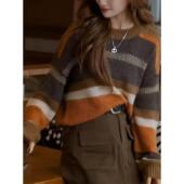 复古撞色条纹羊毛针织衫 正品 哥家新2026春秋季 慵懒风宽松毛衣女