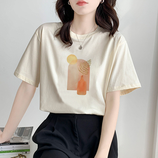 T恤衫 正品 休闲百搭印花圆领宽松短袖 2025夏新款 上衣 哥家新女装