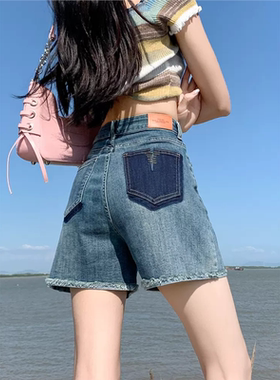 正品哥家新牛仔短裤女夏季薄款2025新款高腰撞色阔腿短热裤