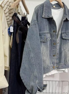 正品哥家新2026春秋复古港风短款牛仔外套宽松休闲蓝色翻领夹克