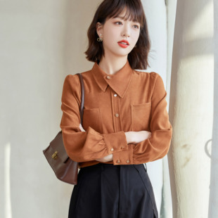 衬衫 正品 不对称尖领对襟Polo领磨毛长袖 2025春季 上衣 哥家新女装