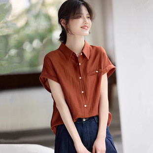 衬衫 正品 松弛肌理感短袖 2025夏新款 女红色气质通勤上衣 哥家新女装