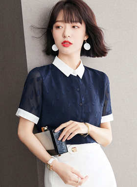 正品哥家新新款2025夏装气质别致小众设计感雪纺短袖衬衫女上衣