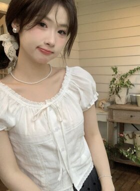 正品哥家新2026夏季甜美风泡泡袖t衬衫女显瘦减龄白色短袖上衣潮