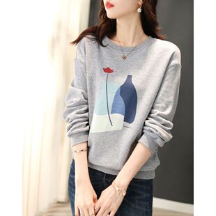 正品哥家新2025春秋新款多巴胺穿搭纯棉宽松长袖打底衫卫衣女T