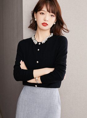 正品哥家新新款2025春薄款外搭小香风钉珠针织衫开衫外套女上衣