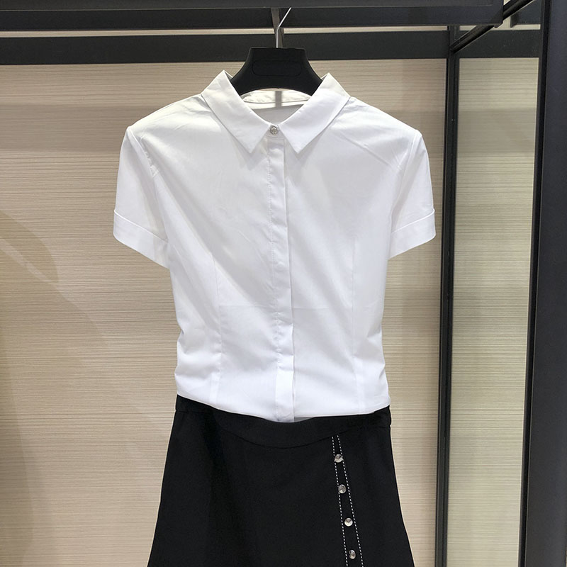 白领哥弟新新款专柜短袖衬衫女2025夏纯棉白色OL职业衬衣衬衫女