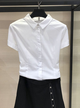 正品哥家新新款专柜短袖衬衫女2025夏纯棉白色OL职业衬衣衬衫女