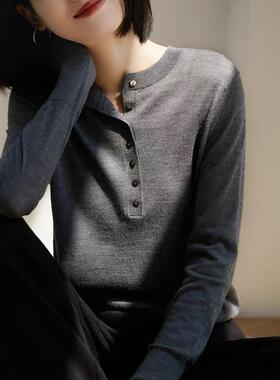 正品哥家新2025春秋季百搭圆领羊毛打搭针织衫灰色软糯叠穿毛衣