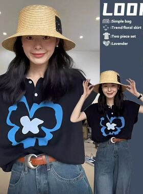 正品哥家新2026夏季甜美多巴胺印花POLO衫女宽松显瘦小飞袖T恤