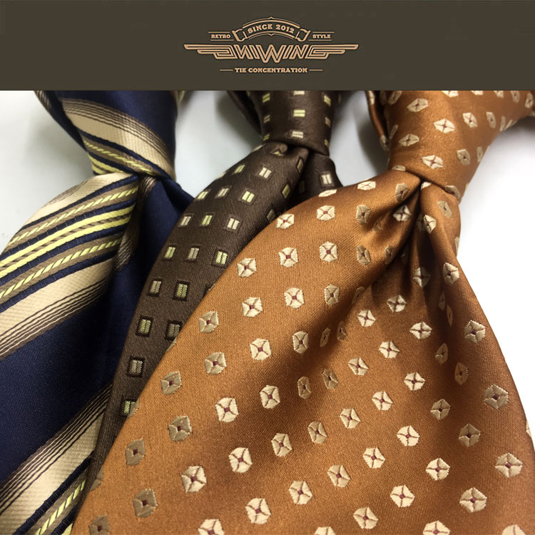 意式10厘米宽咖色橘色条纹领带