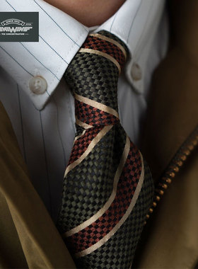 男女复古美拉德穿搭墨绿色条纹真丝羊毛美式复古休闲意式学院领带