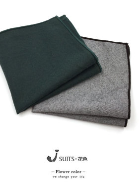 墨绿色文艺棉麻休闲风格子口袋巾