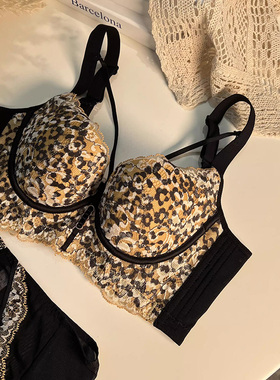 西施尔美容院40C性感豹纹中薄款内衣聚拢法式文胸大胸B胸罩收副乳