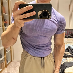 Metal 健身运动瑜伽夏男士 弹力速干LU小领口银线短袖 T恤 Vent美式