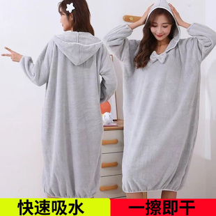 新款家用浴袍浴巾秋冬加厚吸水可穿可裹洗澡浴裙睡袍浴衣睡衣长款