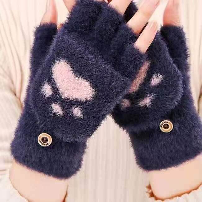 手套女秋冬季保暖加绒厚猫爪触屏半指翻盖儿童男女士骑车学生写字,童装/婴儿装/亲子装,手套,淘宝优惠券,粉丝福利购,淘宝优惠卷