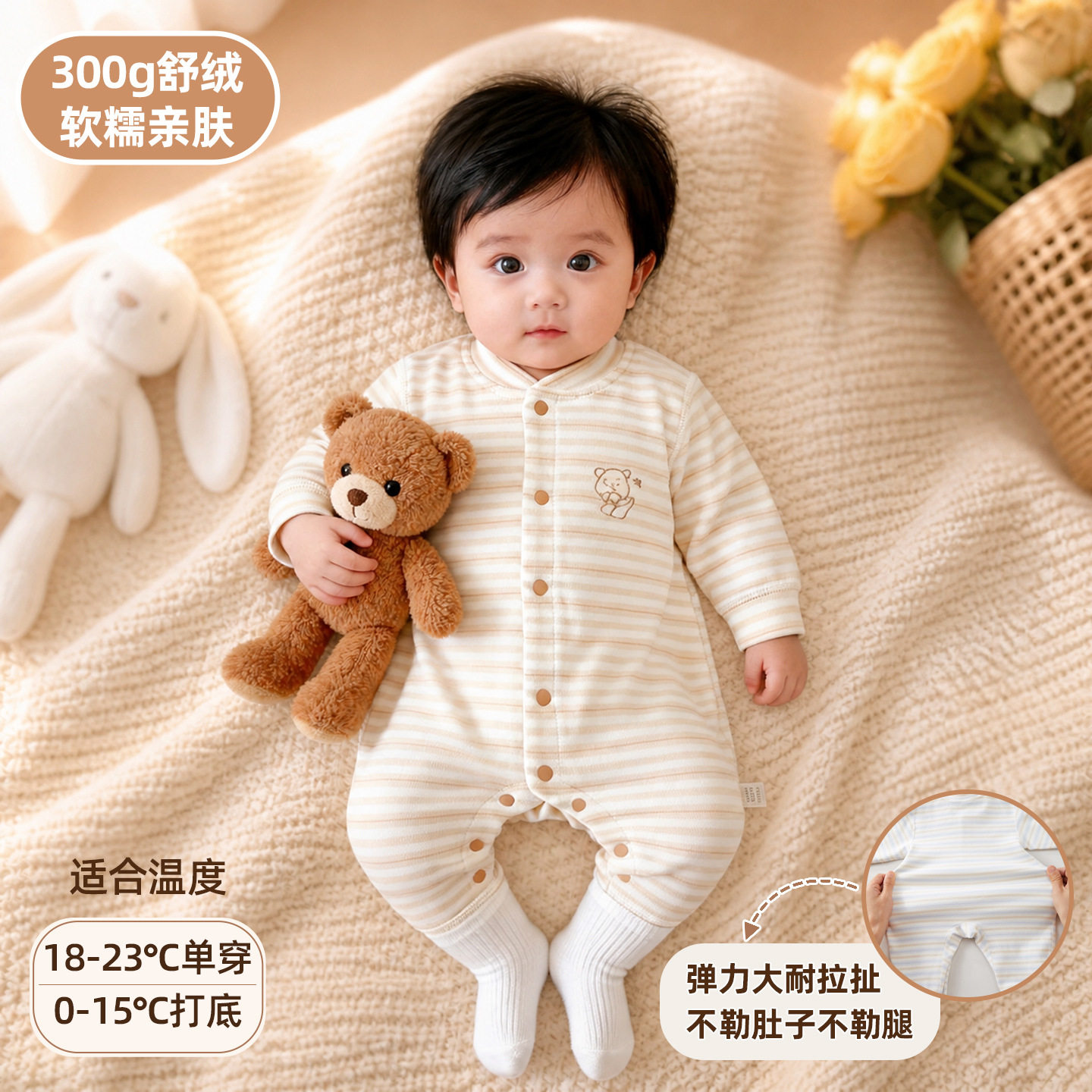 婴儿舒绒棉保暖亲肤哈衣A类