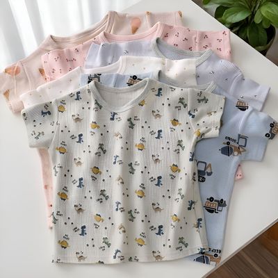 外贸纯棉华夫格婴童短袖T恤A类