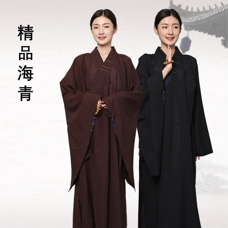 高档海青居士服女男款加肥大胸围海清僧衣僧服大褂长衫咖啡色黑色
